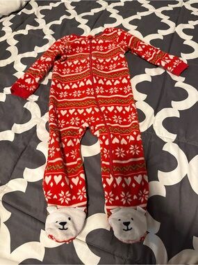 Joe Fresh Red Holiday Polar Bear Footed One-Piece